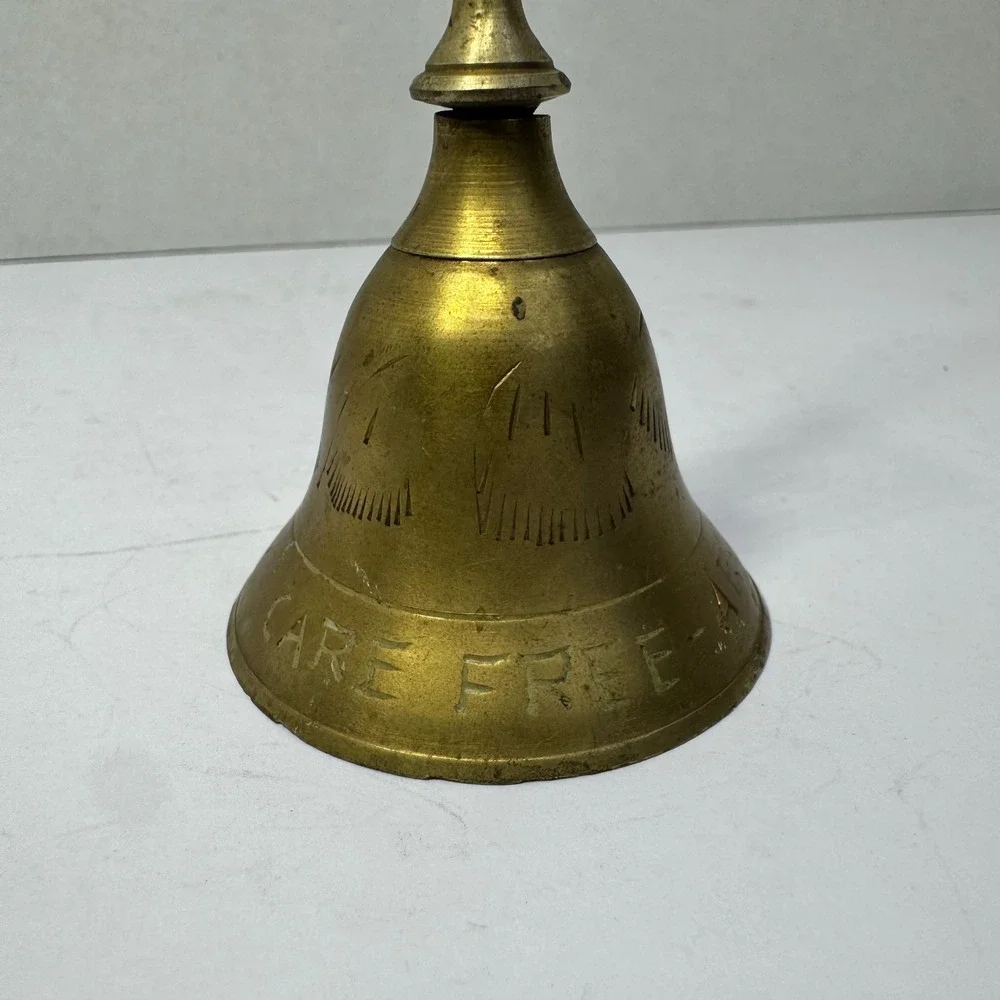 Vintage Carefree Arizona Brass Hand Bell Etched Souvenir Made in India 4.75 inch